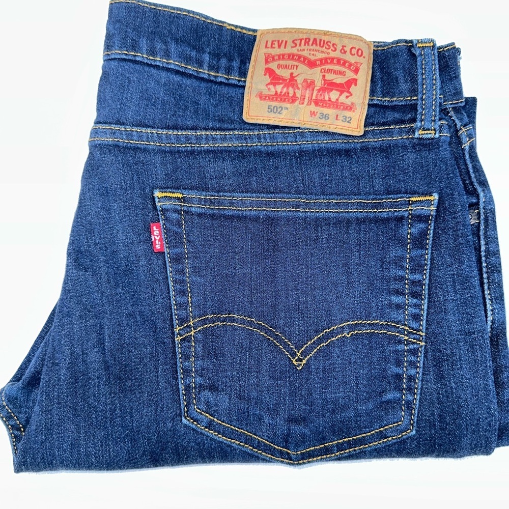 Levi's 502 Blue Straight Jeans Classic Indigo Denim #A1 - Picture 1 of 9